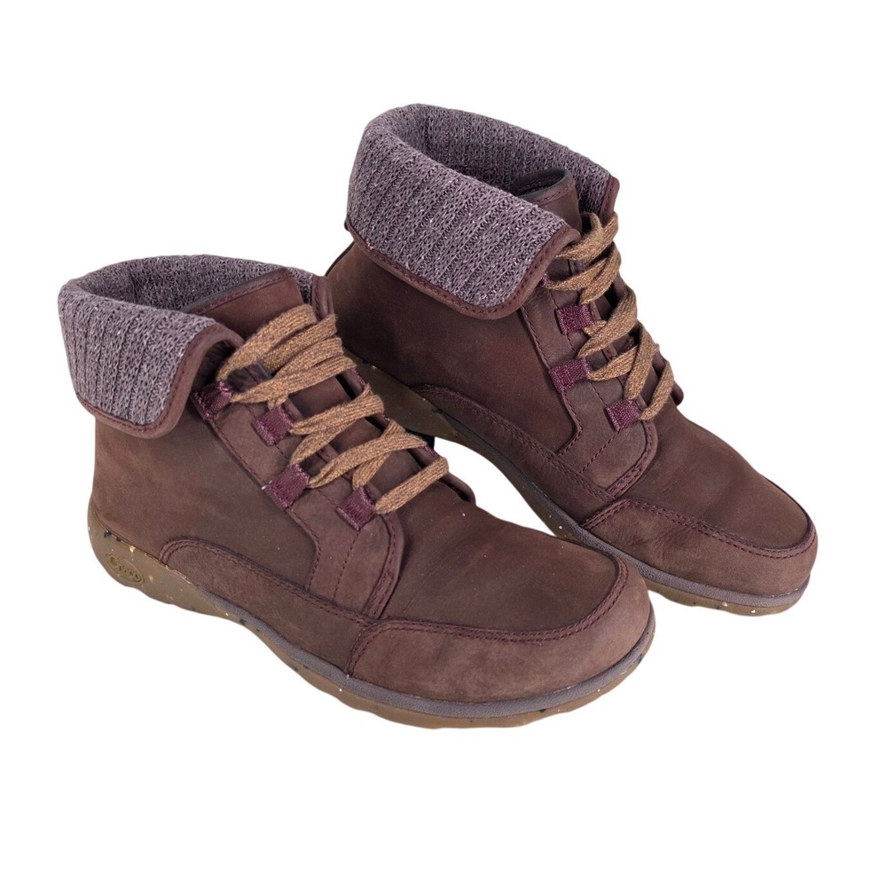Chaco Borealis Ledge Mahogany Brown Leather Waterproof Knit Cuff Boots sz 9.5 - Picture 13 of 13
